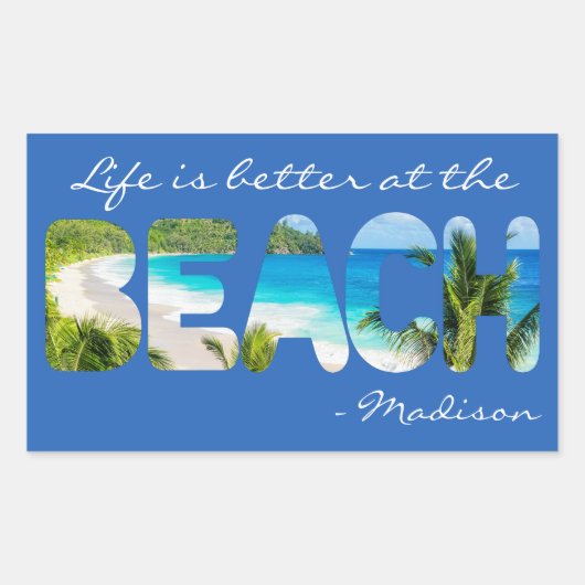 カスタム文字とカラービーチ 長方形シール (正面)