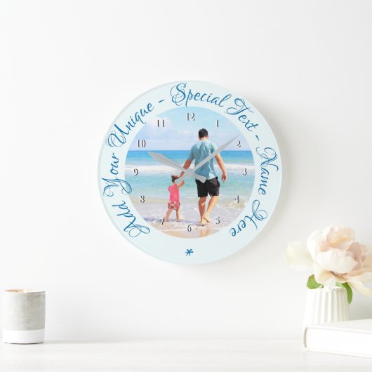 カスタム文字と写真 – 最高のパパ – お客様独自のデザイン ラージ壁時計 (ホーム)