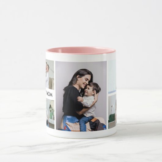 カスタム文字と5枚の写真のコラージュパーソナライズされた マグカップ (中央)