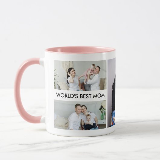 カスタム文字と5枚の写真のコラージュパーソナライズされた マグカップ (左)