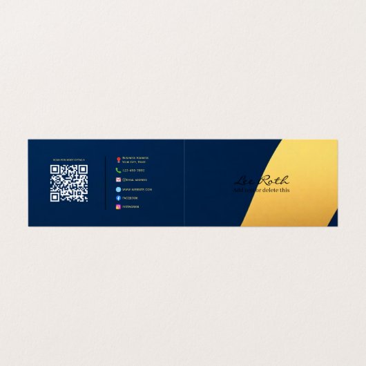 カスタム文字とQRコード | フル連絡 | 金ゴールドと青 名刺 (外部フラット)