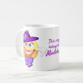 カスタム文字にほほ笑みを浮かべた絵文字 コーヒーマグカップ (正面左)