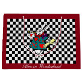 カスタム文字のアリスインワンダーランド白うさぎチェック ラージペーパーバッグ (正面)