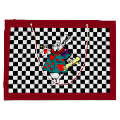 カスタム文字のアリスインワンダーランド白うさぎチェック ラージペーパーバッグ (裏面)