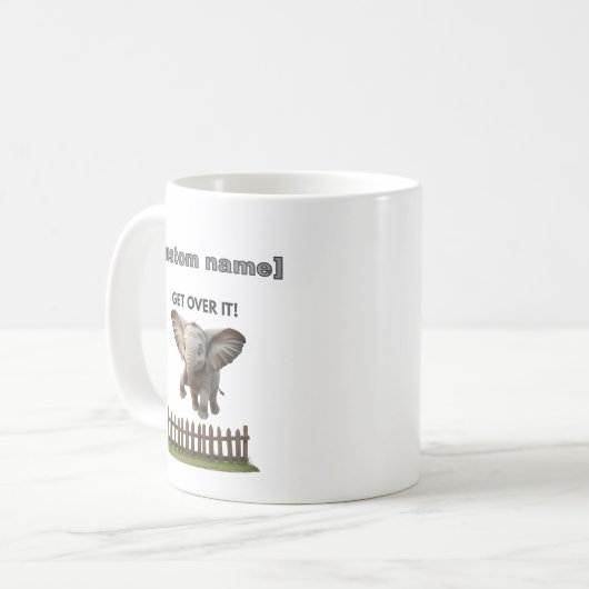 カスタム文字またはネーム飛んでいるエレファントマグ コーヒーマグカップ (正面左)