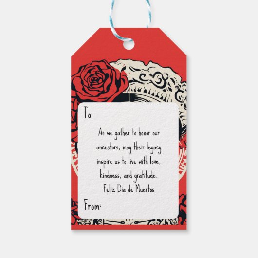 カスタム文字💀アポップ・アートのートCalavera赤&白 ギフトタグ (裏面)