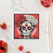 カスタム文字💀アポップ・アートのートCalavera赤&白 スタンダードカクテルナプキン (インサイチュ)