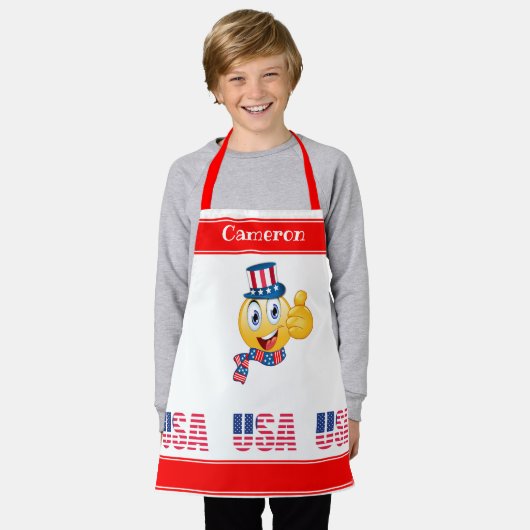 カスタム文字アンクルサム絵文字ハットとスカーフA エプロン (着用した状態)