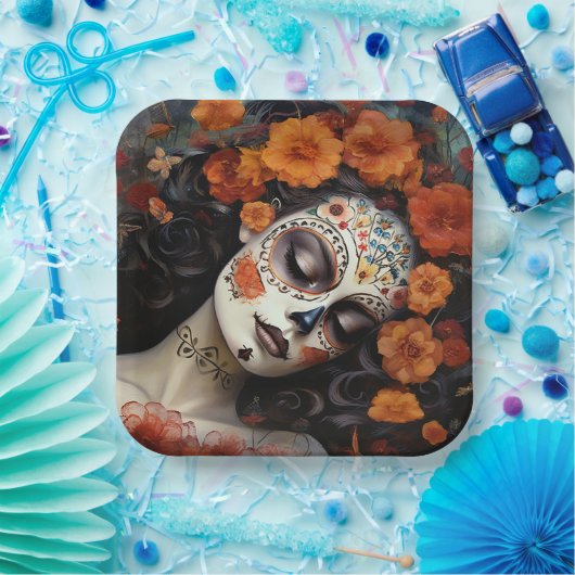 カスタム文字💀アートフルラカラベラカタリーナ ペーパープレート (パーティー)