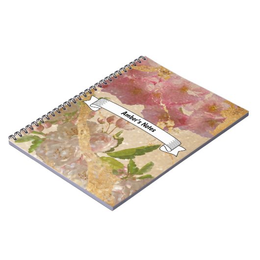 カスタム文字エレガント金ゴールドきらめくフローラの切り離 ノートブック (左側)