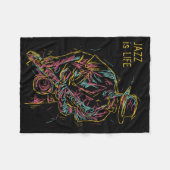 カスタム文字カラフルジャズ奏者 フリースブランケット (正面(横))