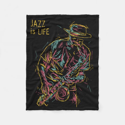 カスタム文字カラフルジャズ奏者 フリースブランケット (正面)