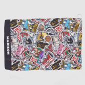 カスタム文字カレッジ漫画パターン ゴルフタオル (横)