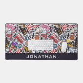 カスタム文字カレッジ漫画パターン デスクマット (キーボード&マウス)