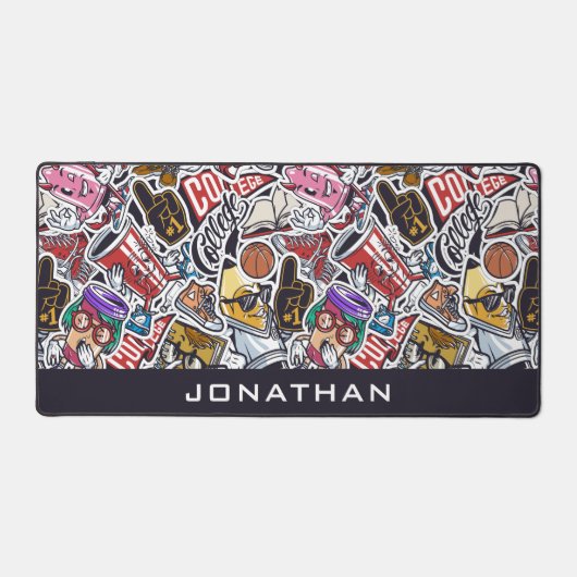 カスタム文字カレッジ漫画パターン デスクマット (正面)