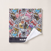 カスタム文字カレッジ漫画パターン バスタオルセット (ウォッシュタオル)