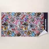 カスタム文字カレッジ漫画パターン ビーチタオル (正面)