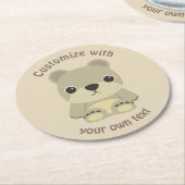 カスタム文字カワイト漫画テディベア ラウンドペーパーコースター (アングル)