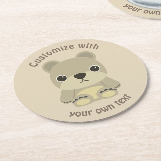 カスタム文字カワイト漫画テディベア ラウンドペーパーコースター (アングル)