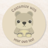 カスタム文字カワイト漫画テディベア ラウンドペーパーコースター (正面)