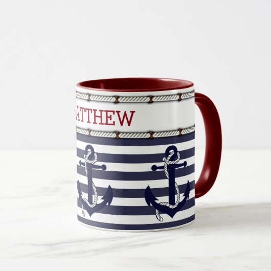カスタム文字クラシックいかり航海のモチーフ マグカップ (正面右)