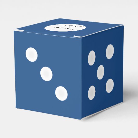 カスタム文字サイコロギフトボックス |青と白のテンプレート フェイバーボックス (正面サイド)