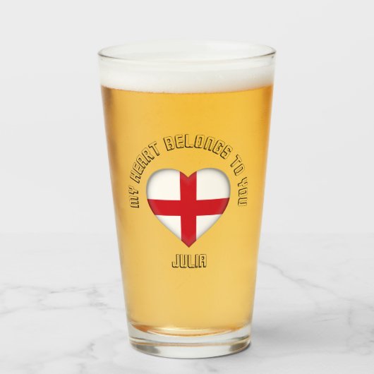 カスタム文字ザ英語フラッグハート タンブラーグラス (ドリンク正面)