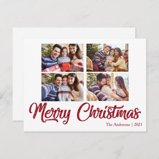 カスタム文字シンプル赤エレガントクリスマス ポストカード (正面/裏面)