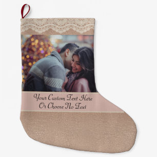 カスタム文字ダスティバラ金ゴールドガーリーヴィンテージレース ラージクリスマスストッキング