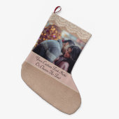 カスタム文字ダスティバラ金ゴールドガーリーヴィンテージレース ラージクリスマスストッキング (正面 (吊り時))