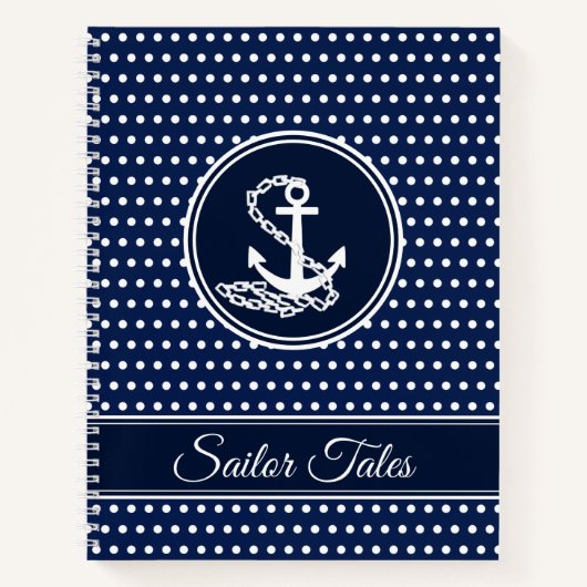 カスタム文字テンプレートマリタイムスタイルブルーアンドホワイト ノートブック (正面)