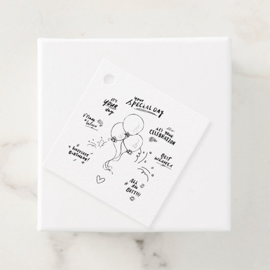 カスタム文字ドードルモダンバルーンハッピーバースデー フェイバータグ (インサイチュ)