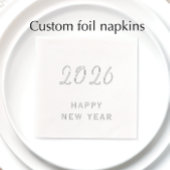 カスタム文字ハッピーニューイヤー2026シルバーモダン 箔ナプキン