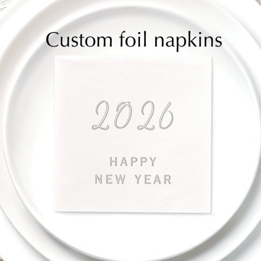カスタム文字ハッピーニューイヤー2026シルバーモダン 箔ナプキン