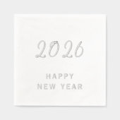 カスタム文字ハッピーニューイヤー2026シルバーモダン 箔ナプキン (正面)