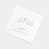 カスタム文字ハッピーニューイヤー2026シルバーモダン 箔ナプキン (左)