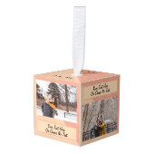 カスタム文字バラ金ゴールドメタリック キューブオーナメント (正面アングル)