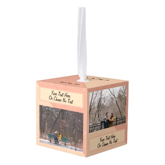 カスタム文字バラ金ゴールドメタリック キューブオーナメント (裏面アングル)