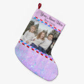カスタム文字パステルパープルピンクグリッターストライプ ラージクリスマスストッキング (正面 (吊り時))