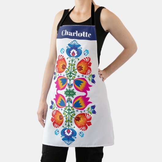カスタム文字ピンクとオレンジの民俗的エプロン エプロン (インサイチュ)