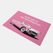 カスタム文字ピンククラシック車 ドアマット (アングル)