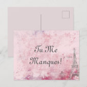 カスタム文字ピンクIユー恋しく思パリスエッフェルフランスの ポストカード (正面/裏面)