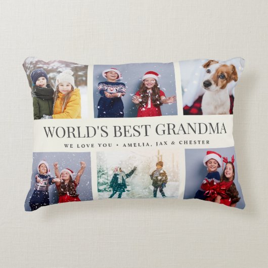 カスタム文字フォトコラージュ世界おばあちゃん最高のの写真 アクセントクッション (正面)
