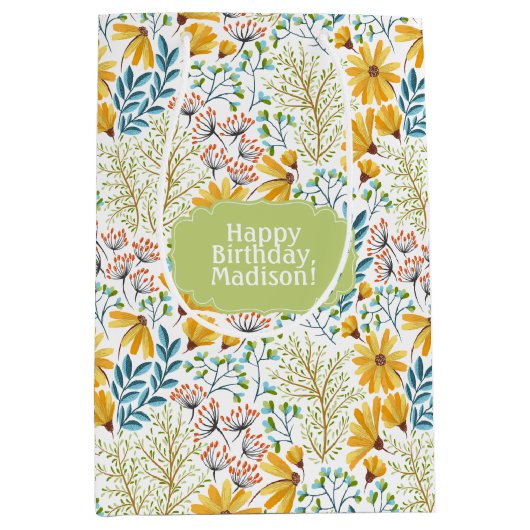 カスタム文字フラワーイラストレーション抱き枕 ミディアムペーパーバッグ (正面)