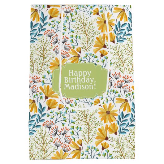 カスタム文字フラワーイラストレーション抱き枕 ミディアムペーパーバッグ (裏面)