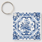 カスタム文字フローラオランダタイルのパターン キーホルダー (正面)