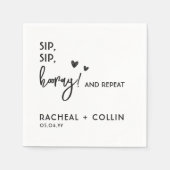 カスタム文字ベースの白黒シンプル結婚 スタンダードカクテルナプキン (正面)