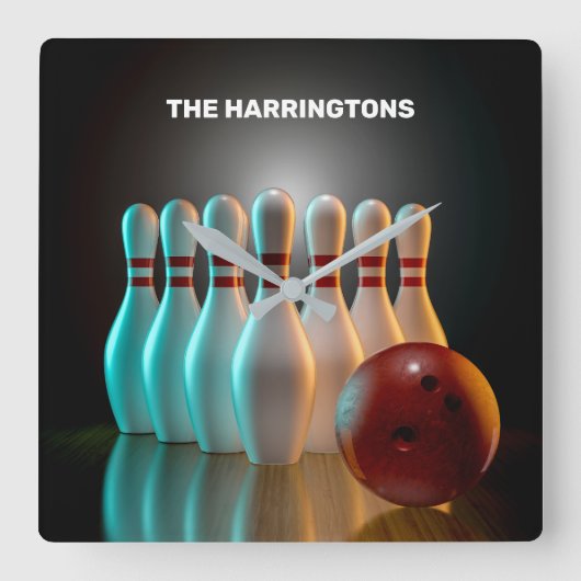 カスタム文字ボーリングストライキ スクエア壁時計 (正面)