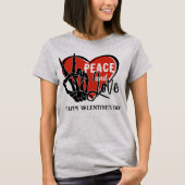 カスタム文字モダンスケルトン手の平和と愛 Tシャツ (正面)