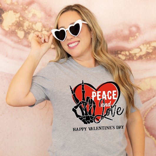 カスタム文字モダンスケルトン手の平和と愛 Tシャツ
